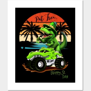 Kids Happy St Pat Trex Day Green Dino Monster Truck Toddler Posters and Art